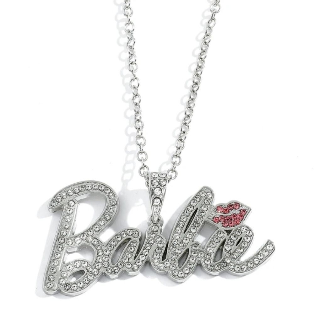 BARBIE Silver Bling Rhinestone Nameplate Necklace